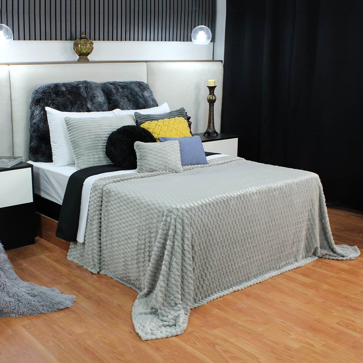  Frazada Embo Matrimonial 240x190 cm Gris, 100% microfibra poliéster, térmica, suave y lavable
