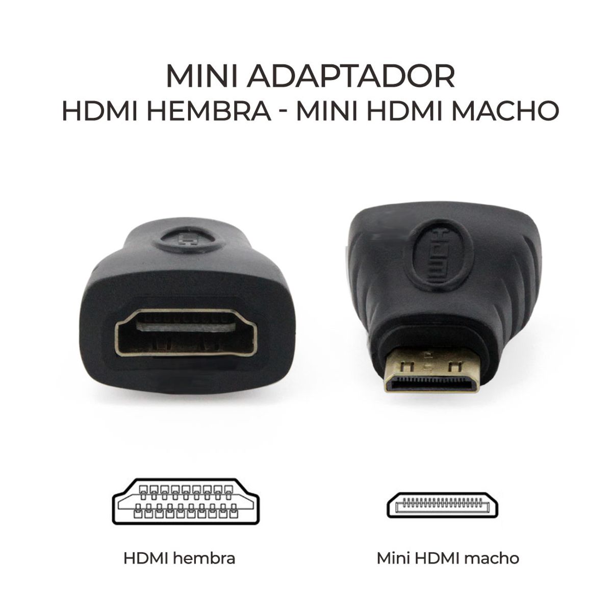 Adaptador Convertidor de HDMI Hembra a Mini HDMI Macho.