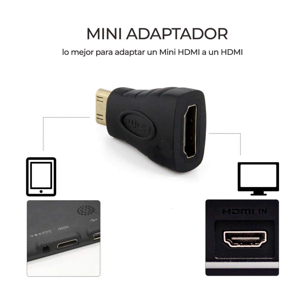 Adaptador Convertidor de HDMI Hembra a Mini HDMI Macho.