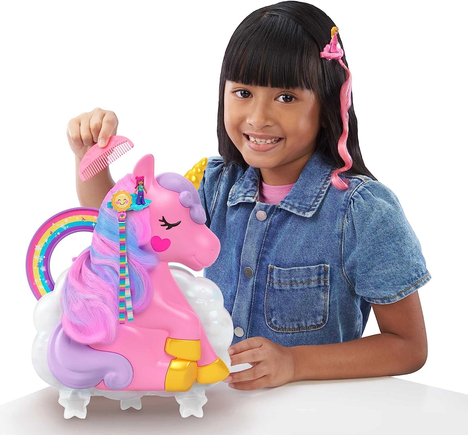 Polly Pocket Set De Juego Unicornio Con Salón Arcoíris.