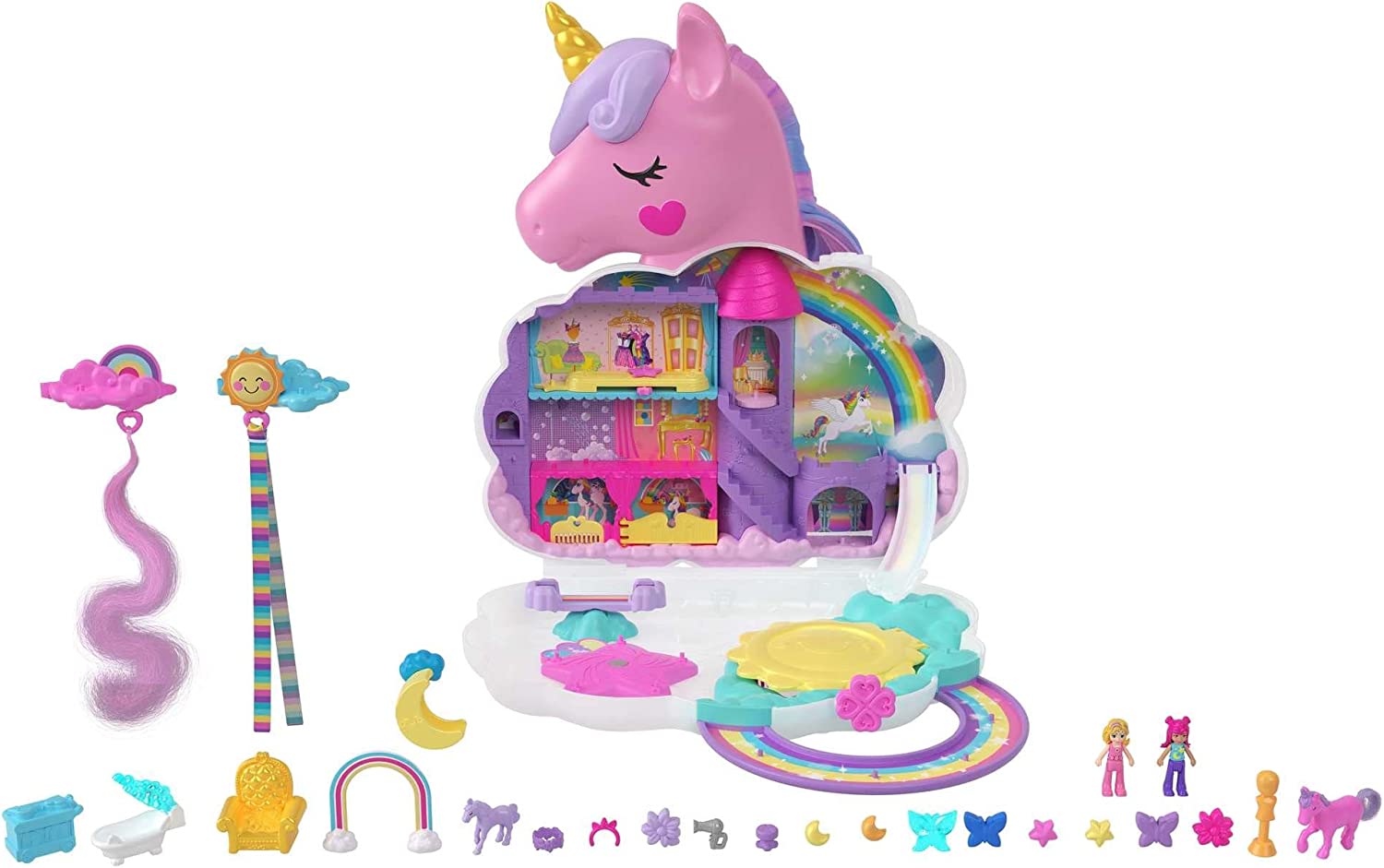 Polly Pocket Set De Juego Unicornio Con Salón Arcoíris.