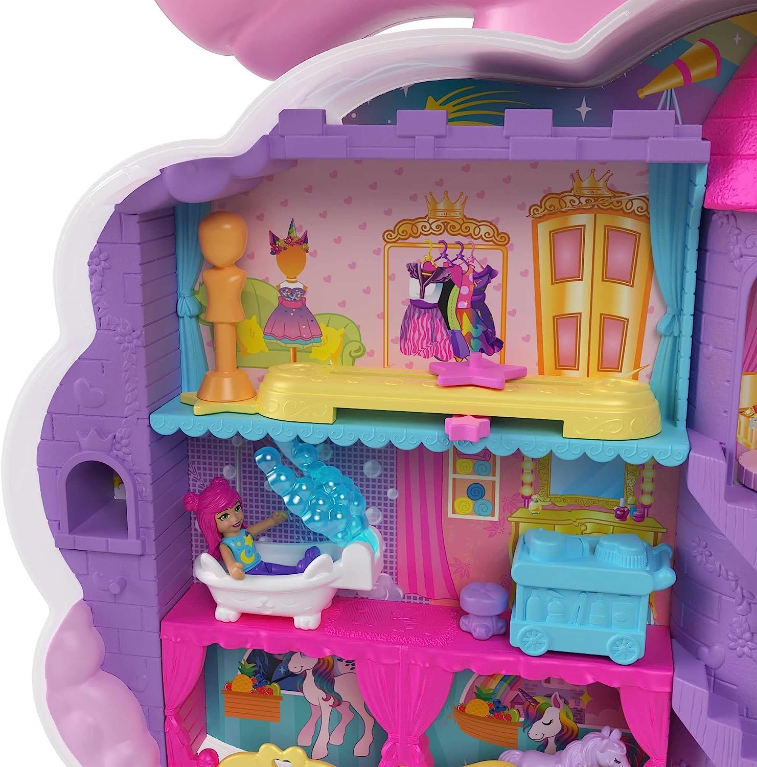 Polly Pocket Set De Juego Unicornio Con Salón Arcoíris.