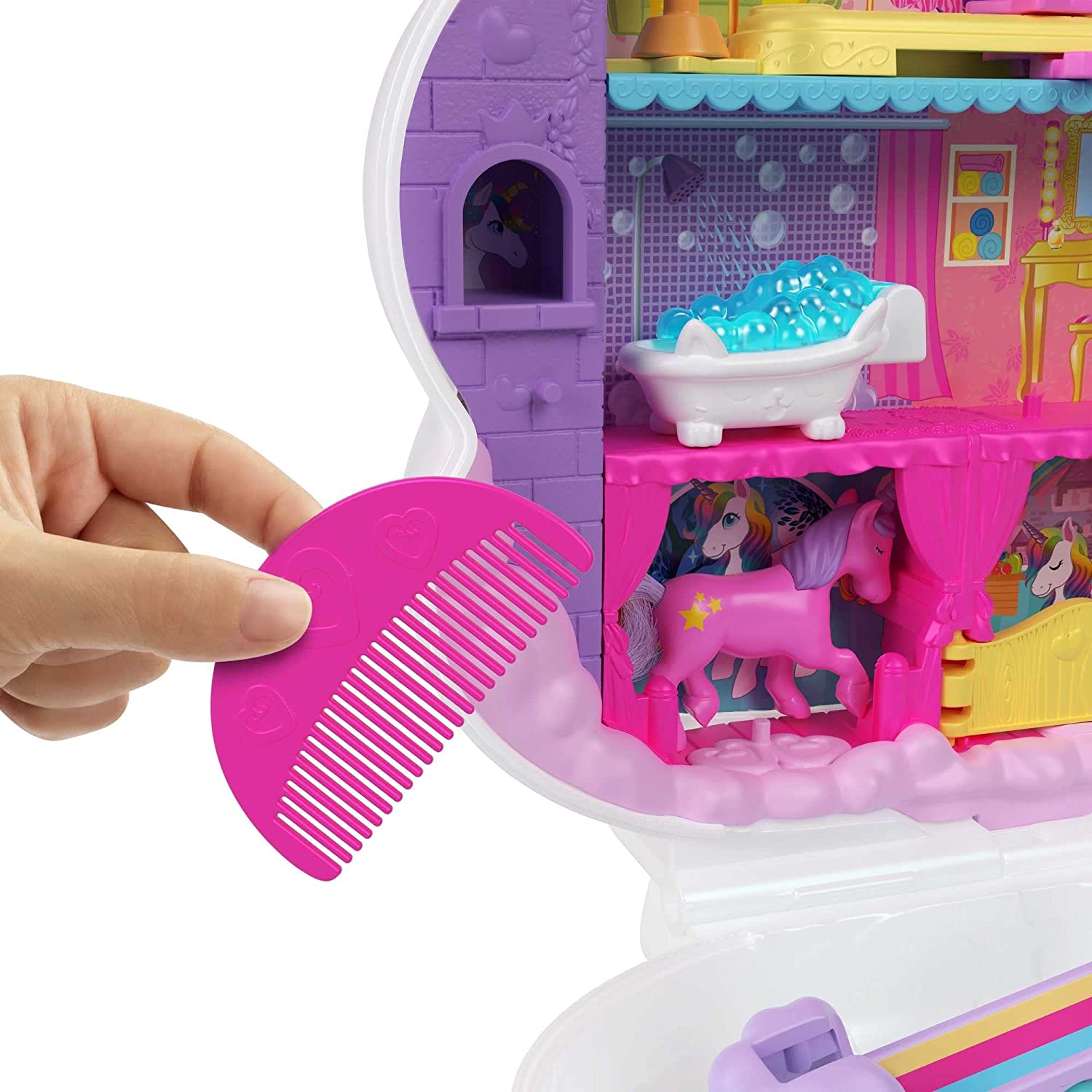 Polly Pocket Set De Juego Unicornio Con Salón Arcoíris.