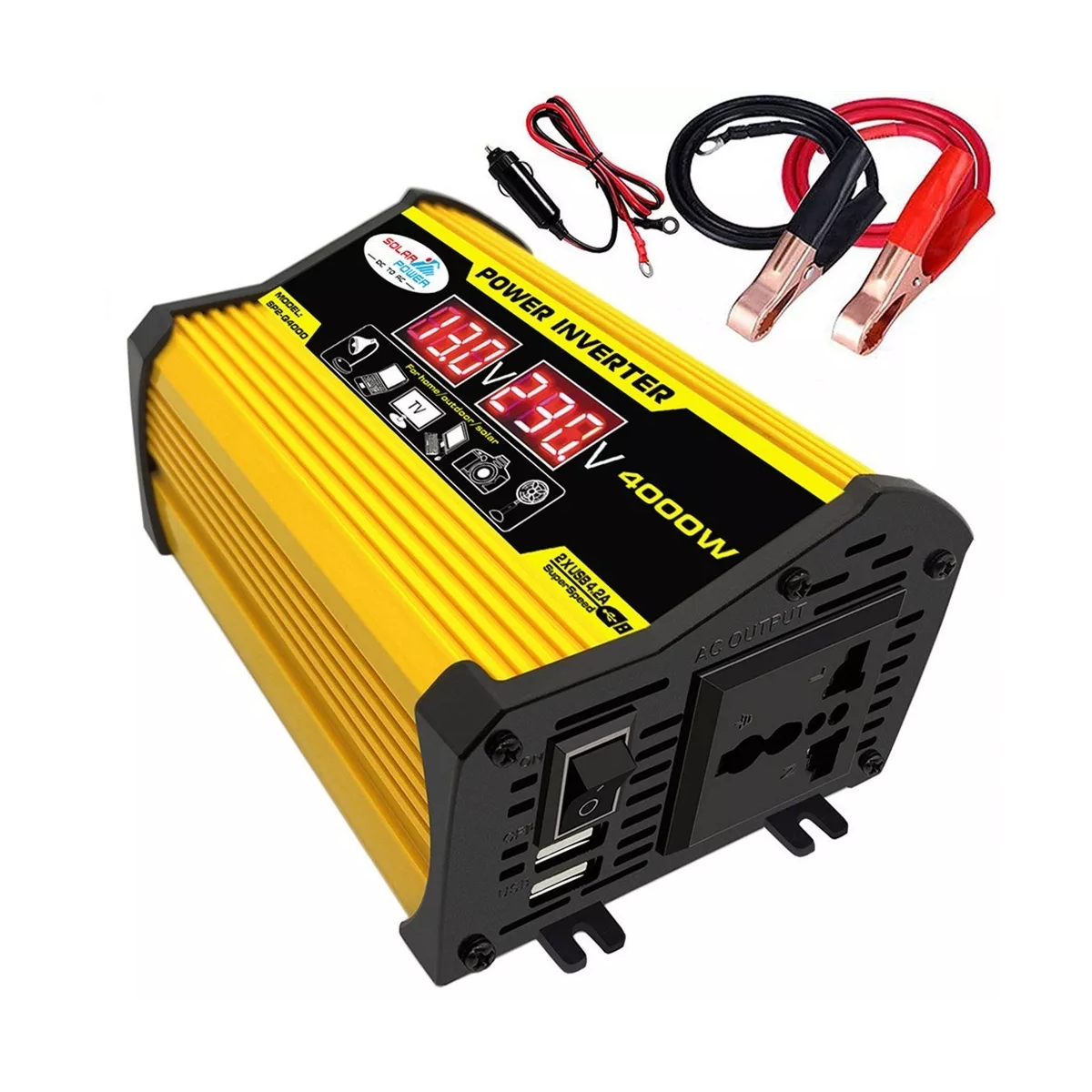 Inversor De Corriente Para Auto Carro 4000w 12v A 110v Amarillo.