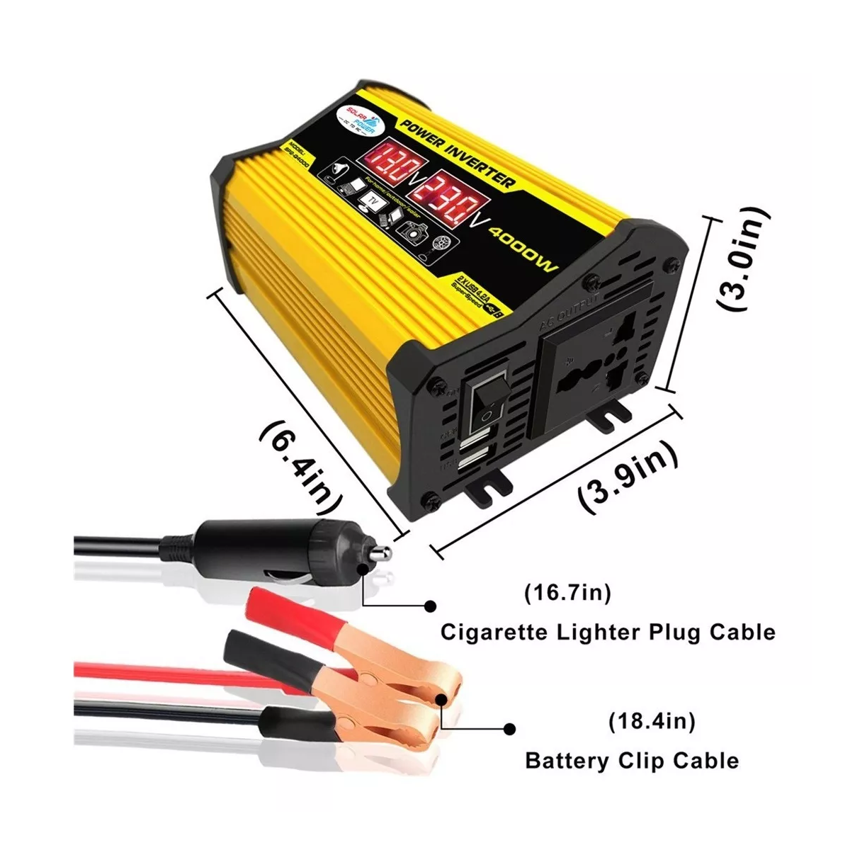 Inversor De Corriente Para Auto Carro 4000w 12v A 110v Amarillo.