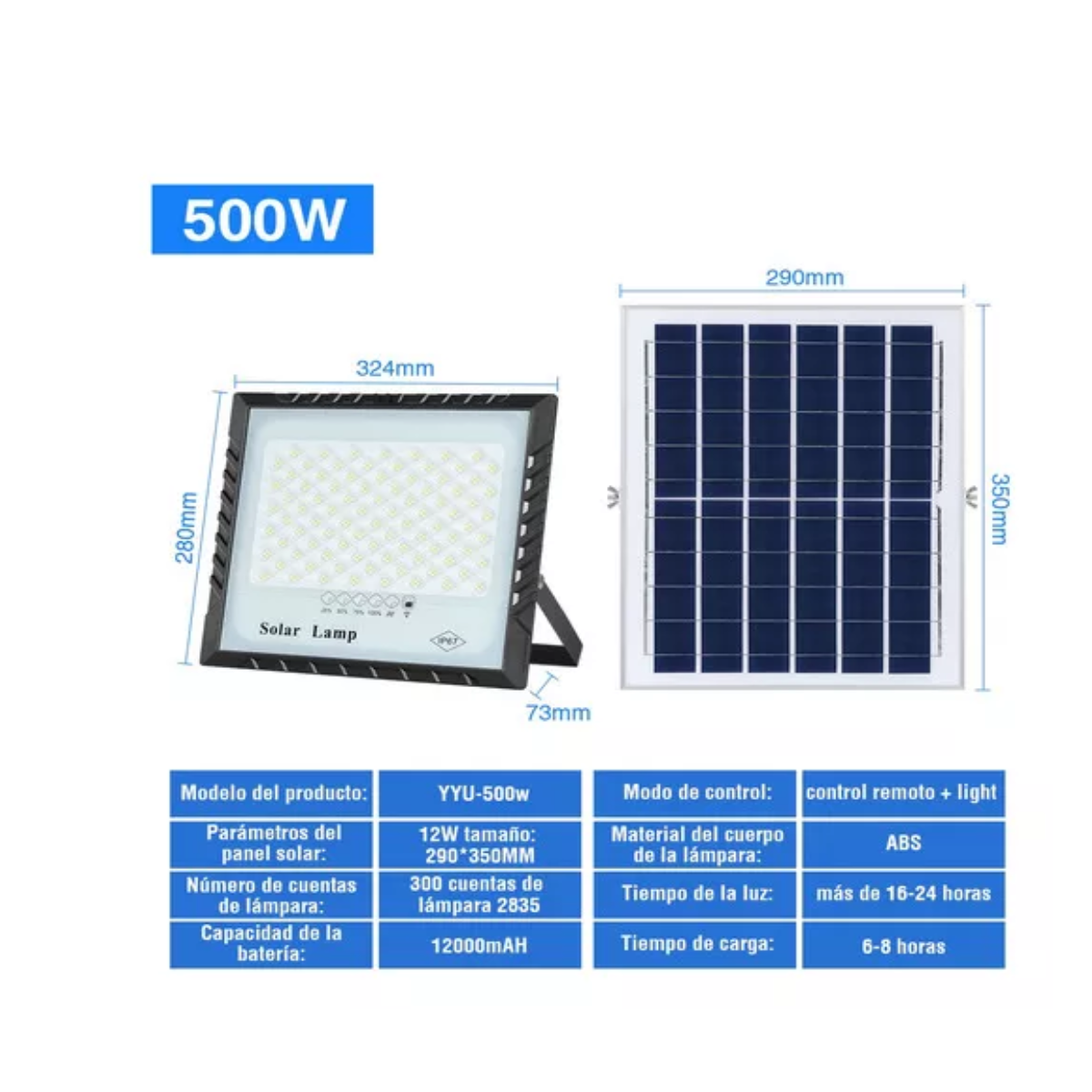 Lámpara Led Solar Luminaria Suburbana Alumbrado 500w Color Blanco.