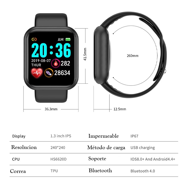 SmartWatch Reloj Inteligente Rosa.