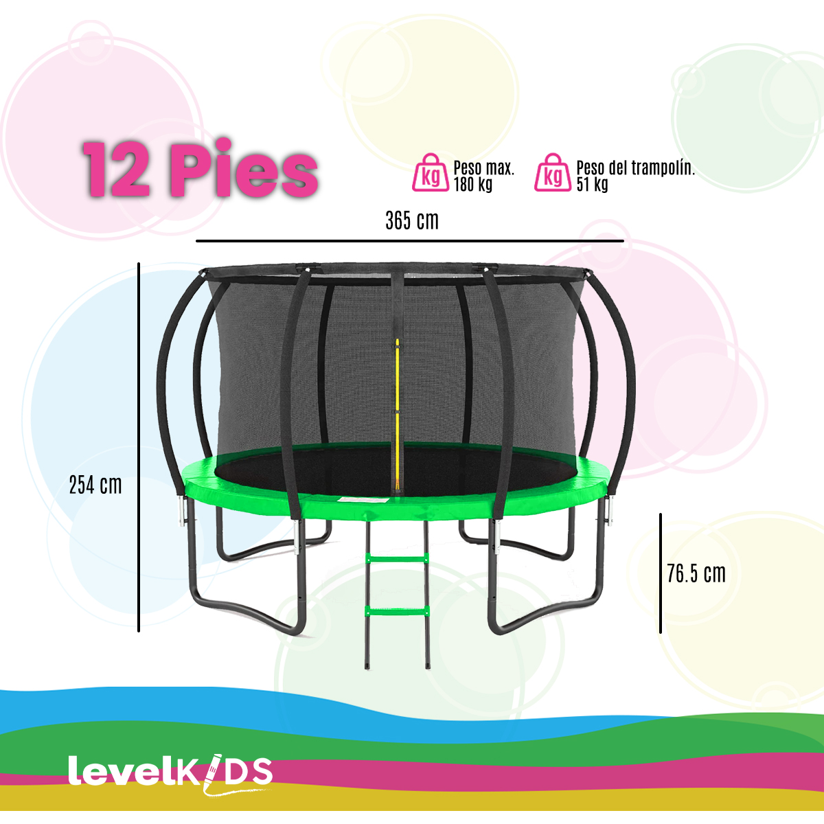 Trampolín Pumpkin De 12 ft Con Escalera, Color Verde.