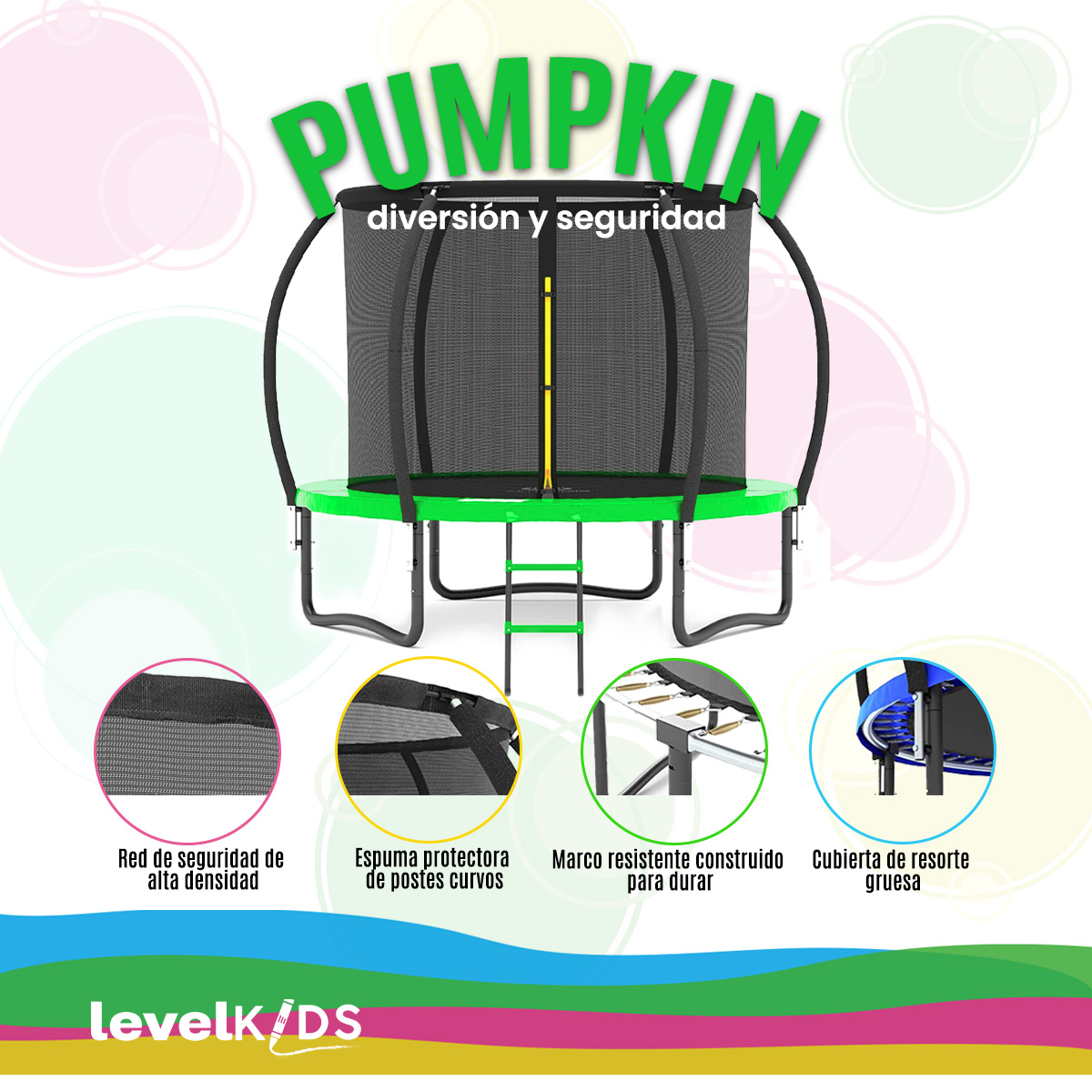 Trampolín Pumpkin De 12 ft Con Escalera, Color Verde.