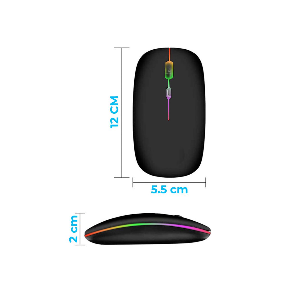 Mouse Inalambrico Recargable RGB Slim Negro.
