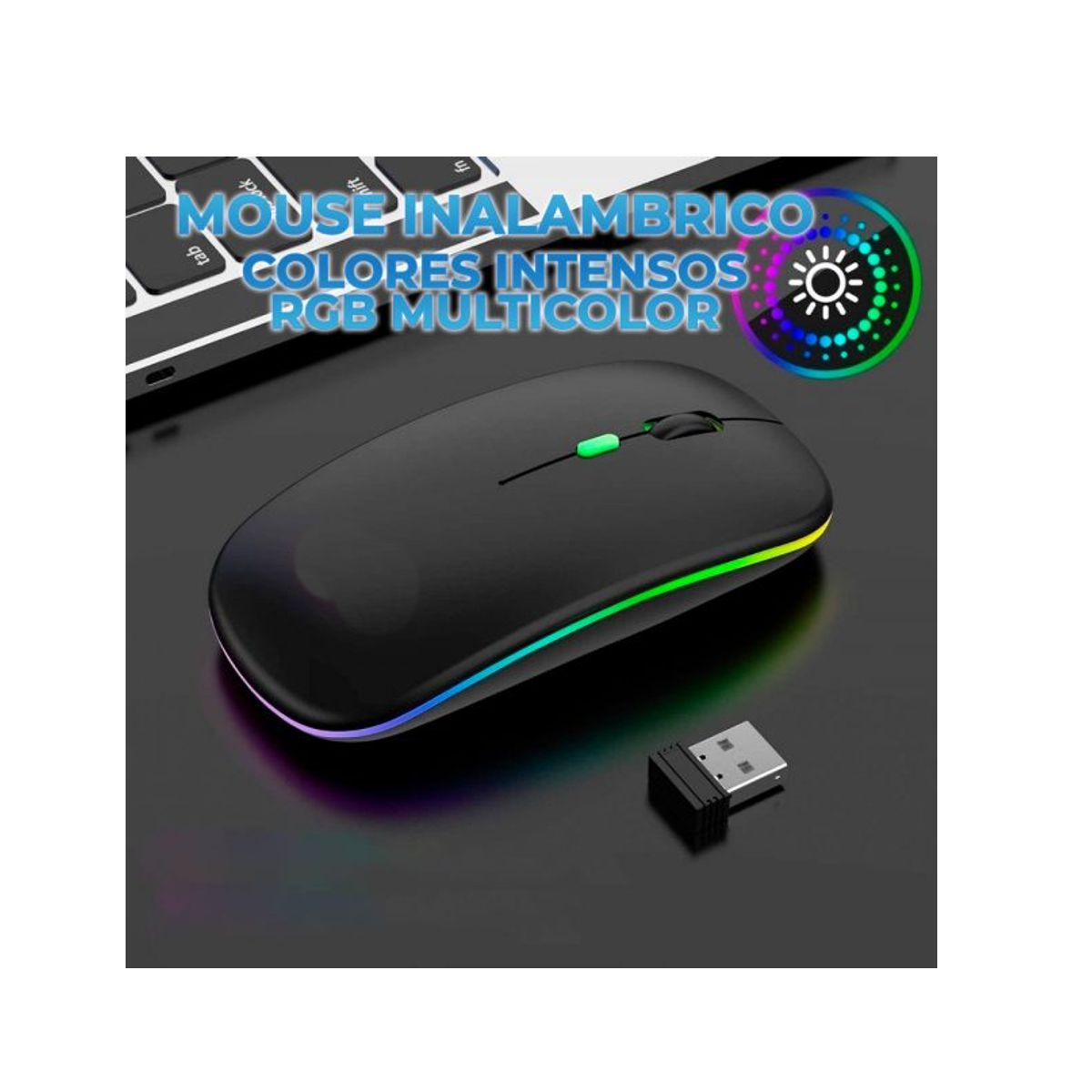 Mouse Inalambrico Recargable RGB Slim Negro.
