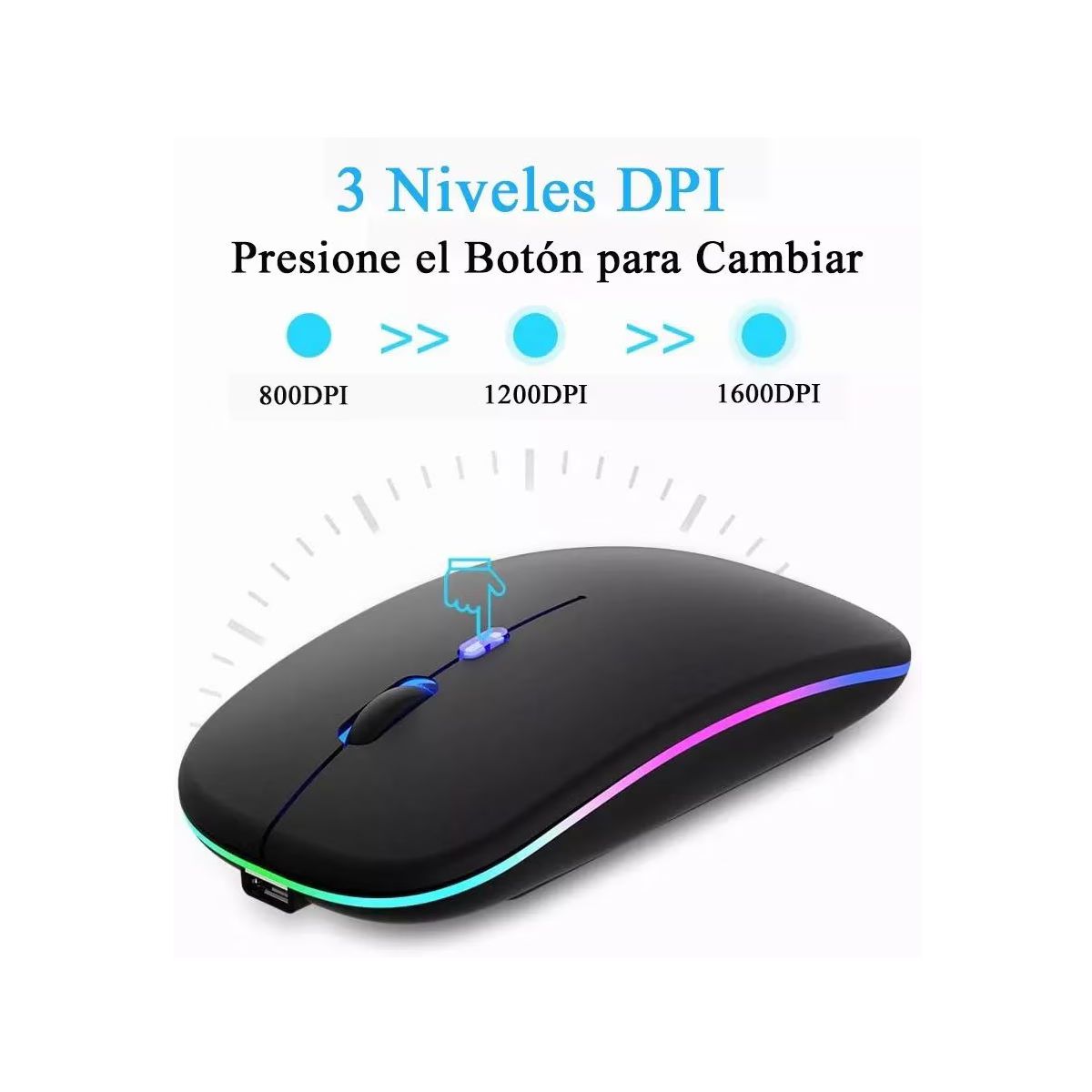Mouse Inalambrico Recargable RGB Slim Negro.