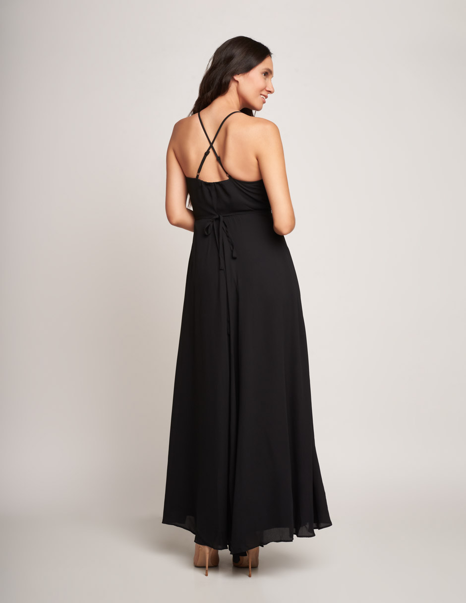 Vestido largo de noche Devendi sin mangas con escote en espalda y tirantes