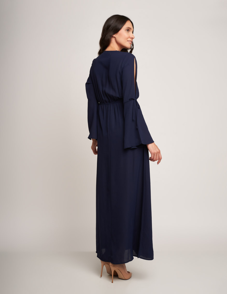 Vestido largo azul marino formal con escote en manga: elegancia atemporal para ocasiones especiales