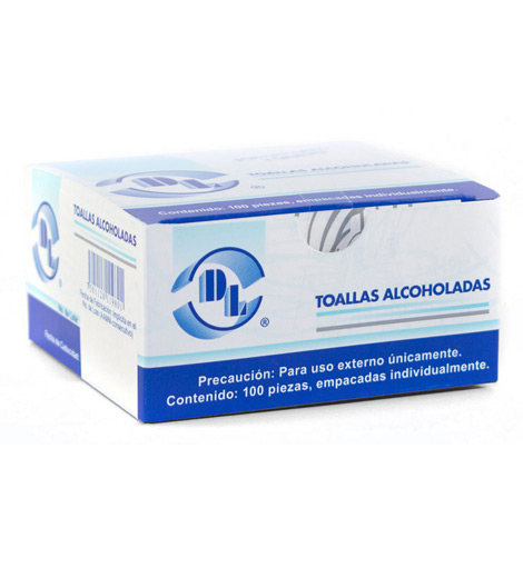 Toallas alcoholadas suaves y resistentes con alcohol isopropílico al 70% Caja con 100 sobres