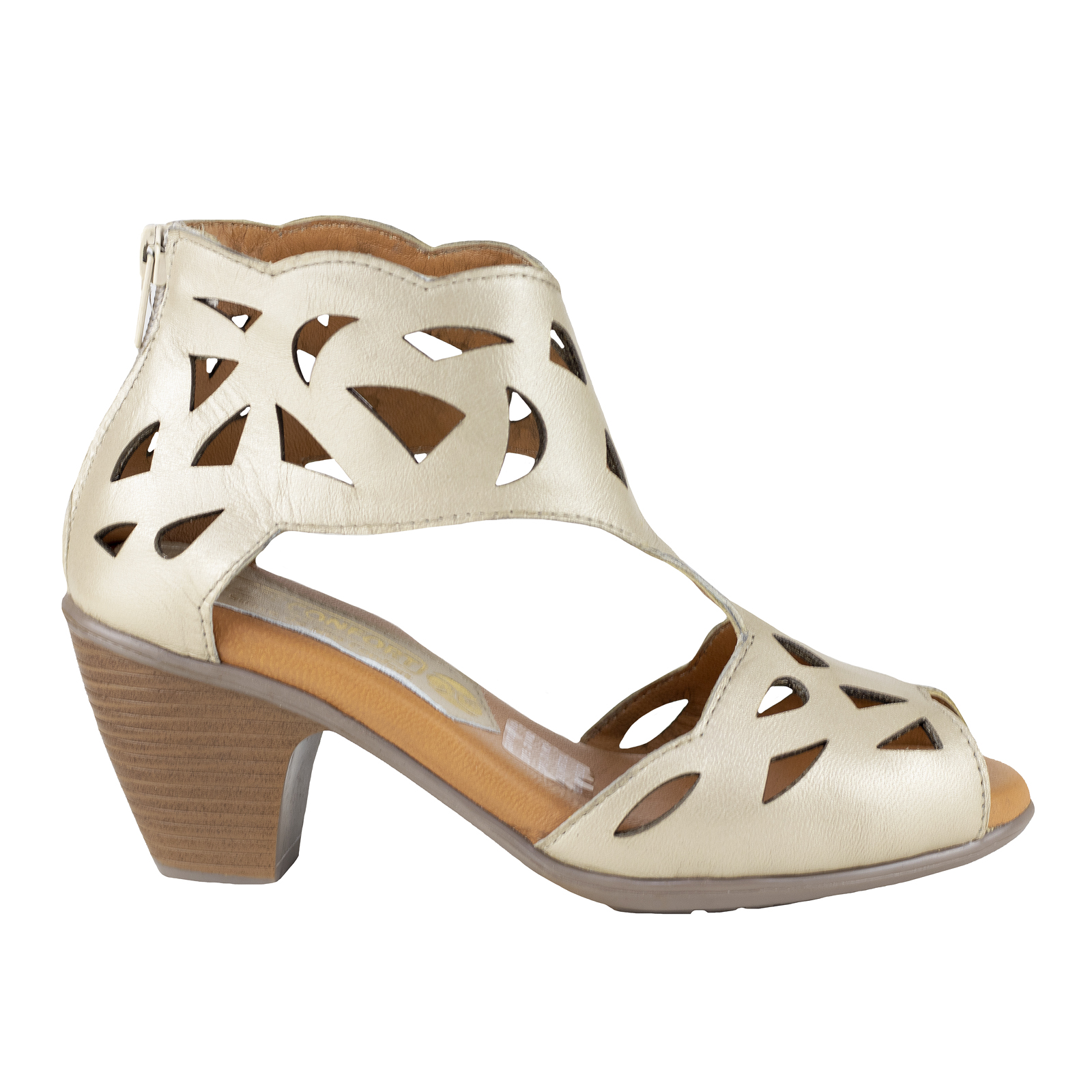 Zapato De Tacon Mujer Gonzer Arizta Piel Bovina Premium Oro Blanco Abertura Moda.