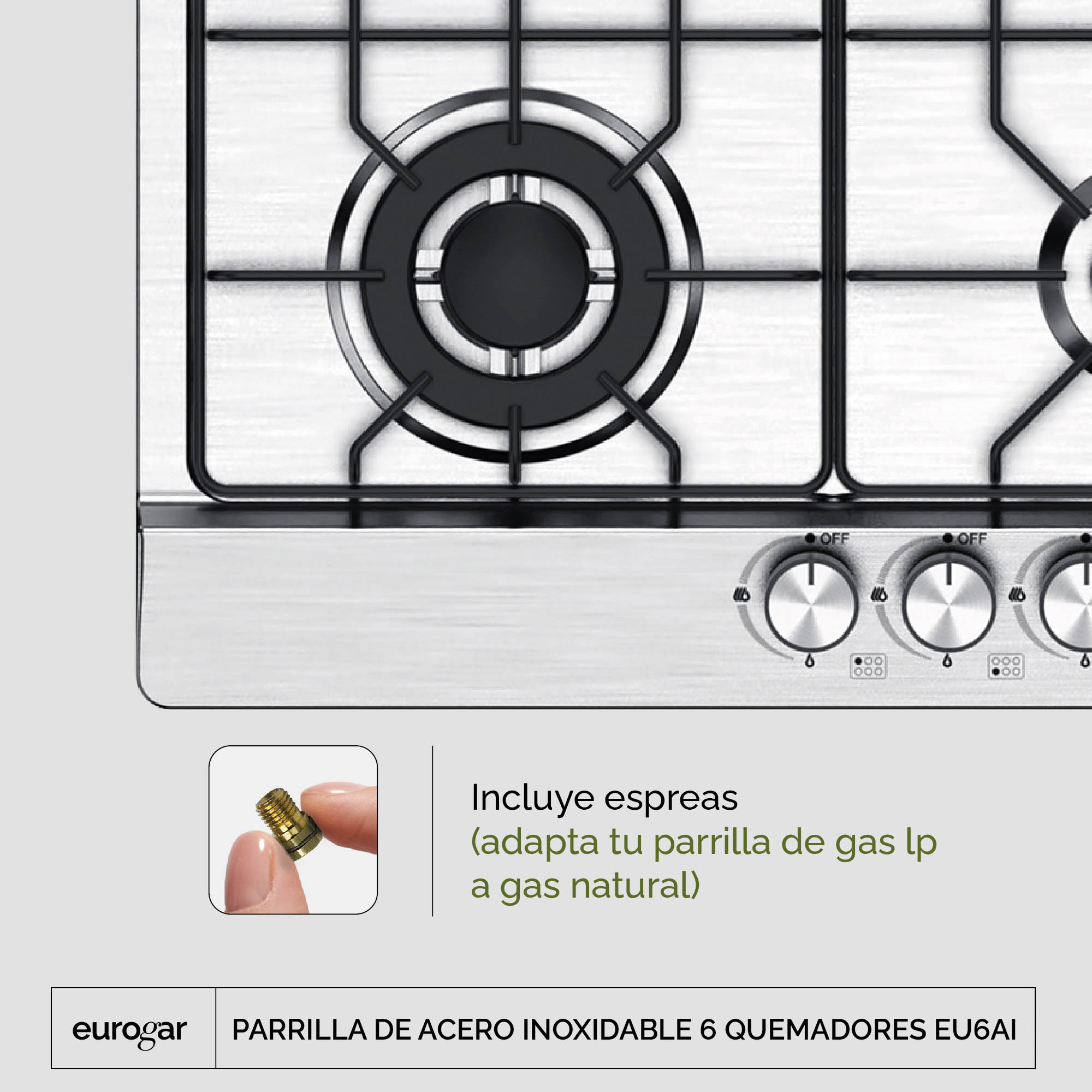 Parrilla A Gas 6 Quemadores Acero Inoxidable  Eurogar EU6AI