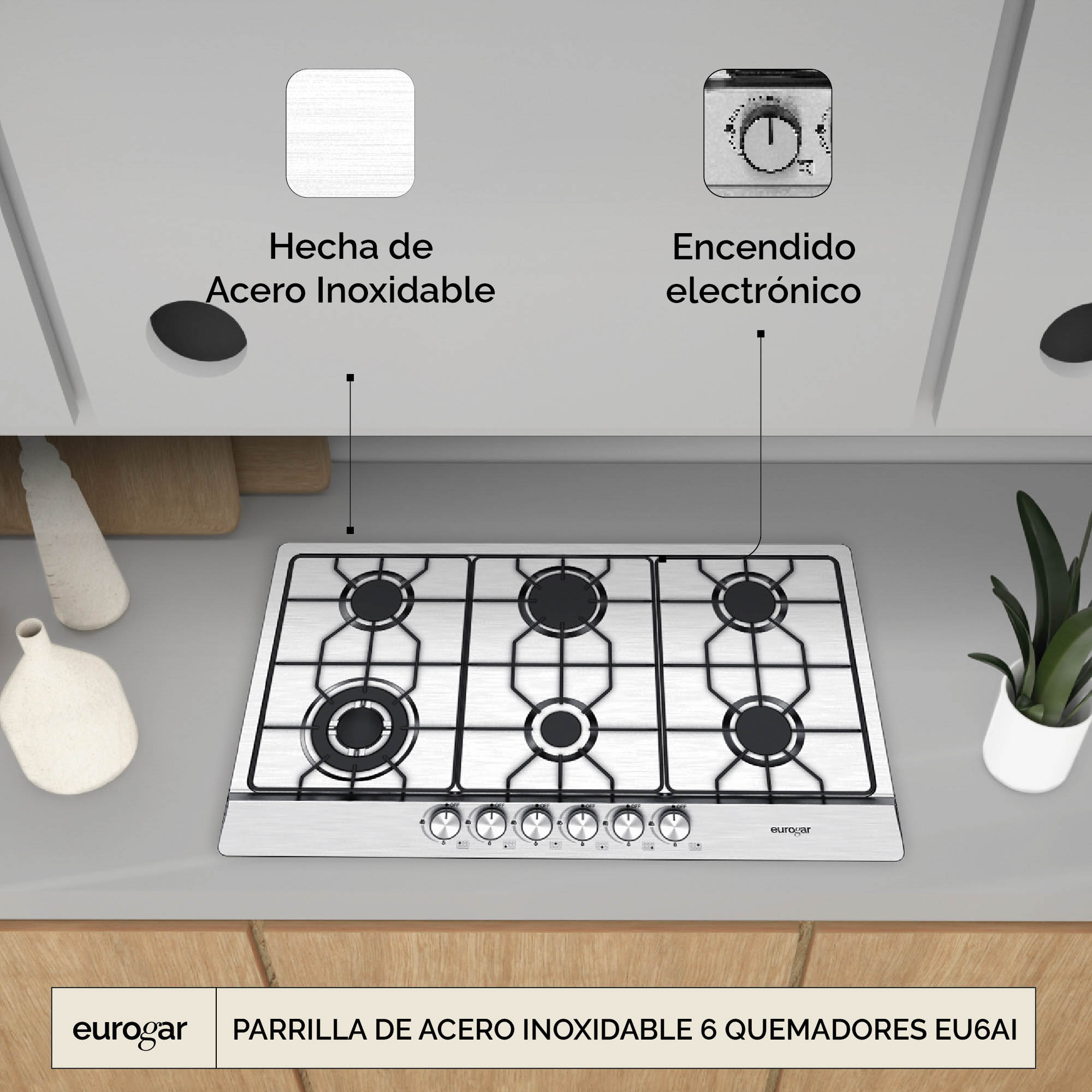 Parrilla A Gas 6 Quemadores Acero Inoxidable  Eurogar EU6AI