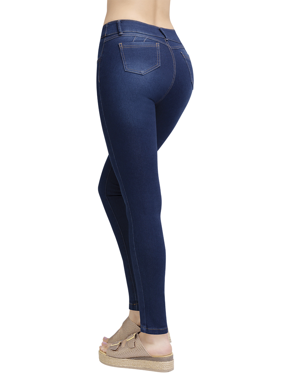 Jeans Tiro Alto Super Stretch: Corte Vaquero, Azul Oscuro, Mezclilla Premium, 4 Bolsas. Resistente a lavados. Estilo duradero para destacar en tendencia.