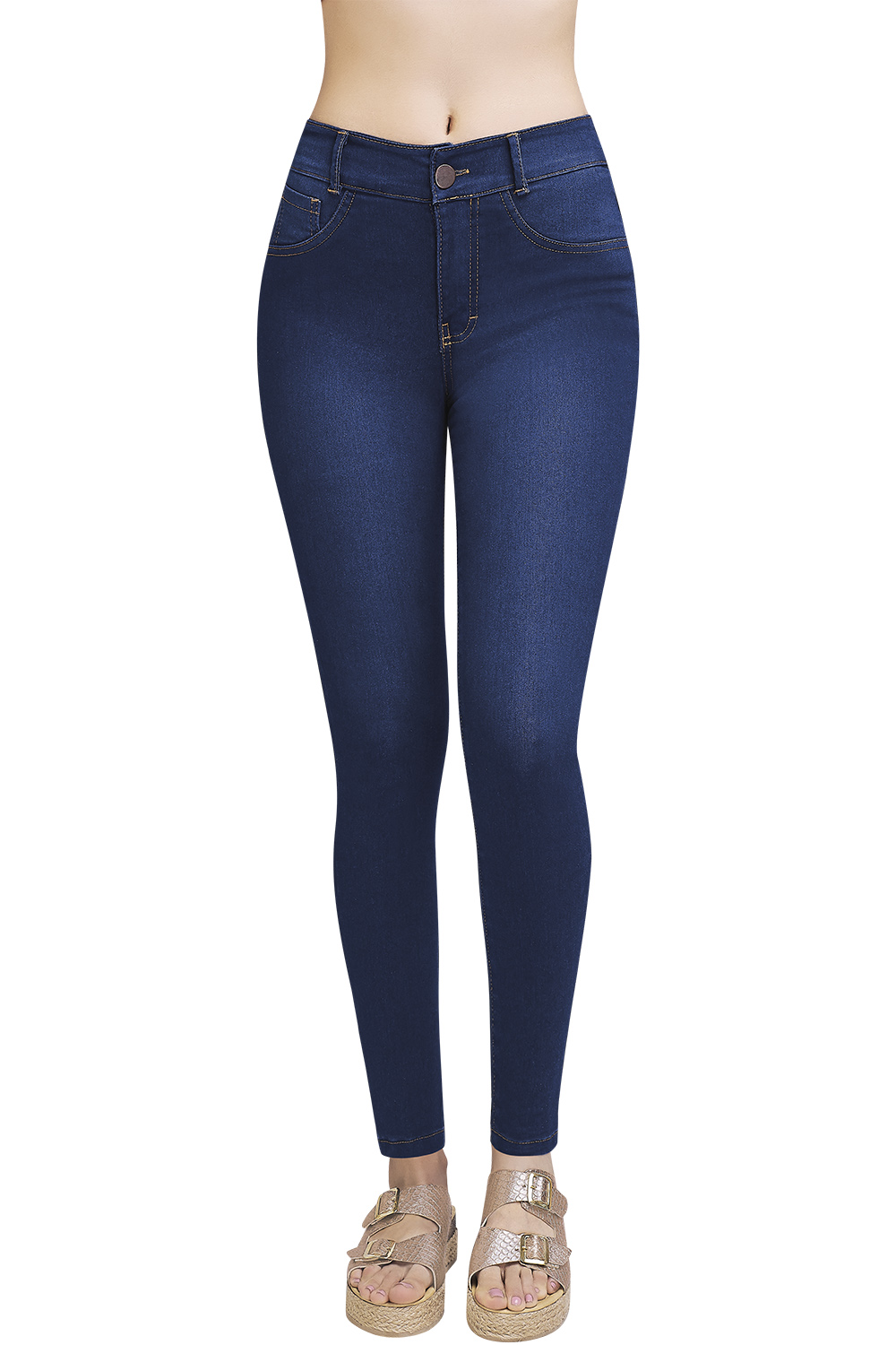 Jeans Tiro Alto Super Stretch: Corte Vaquero, Azul Oscuro, Mezclilla Premium, 4 Bolsas. Resistente a lavados. Estilo duradero para destacar en tendencia.