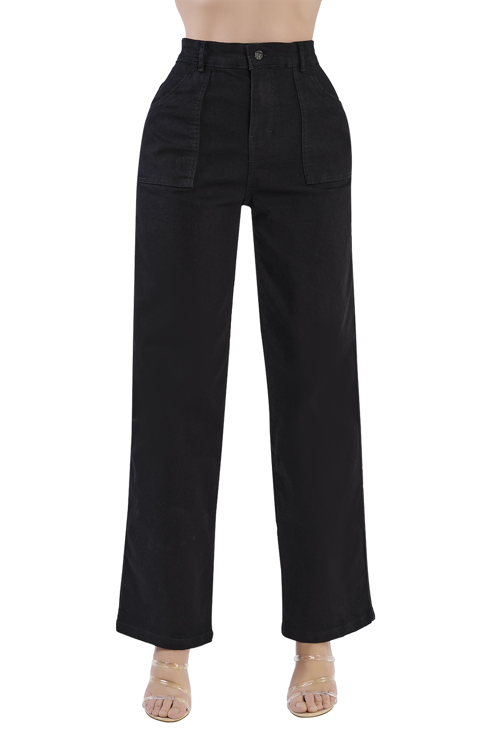 Jeans Tiro Alto Super Stretch: Corte Wide Leg, Color Negro, Mezclilla Premium, 4 Bolsas. Resistente a lavados. Estilo duradero para destacar en tendencia.