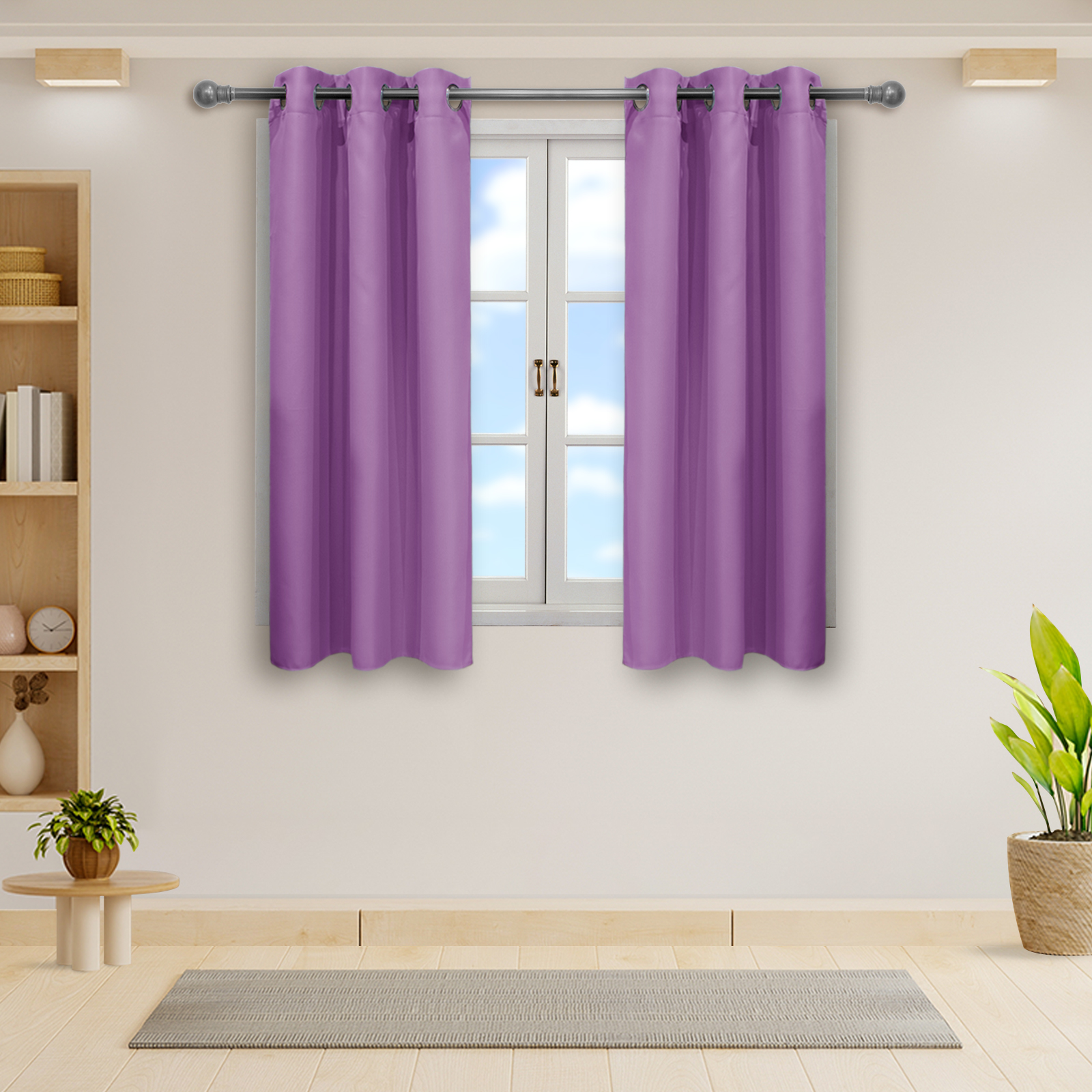Cortinas Blackout Lila Corta Térmico Lisa 95% Bloqueo Luz.
