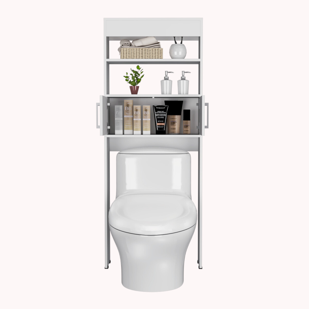MUEBLE ARMABLE DE ALMACENAMIENTO PARA BAÑO IDEAL PARA COLOCAR SOBRE EL INODORO COLOR BLANCO MODELO MADRID.