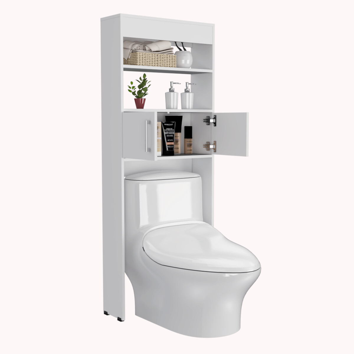 MUEBLE ARMABLE DE ALMACENAMIENTO PARA BAÑO IDEAL PARA COLOCAR SOBRE EL INODORO COLOR BLANCO MODELO MADRID.