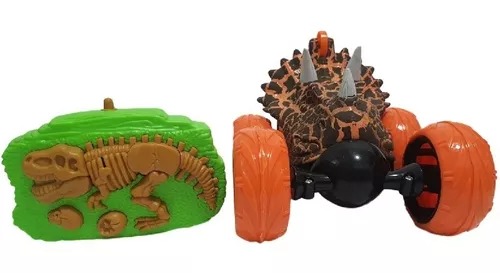 Carro Stunt 360° Cabeza Dinosaurio Y Radio Control De Fósil Naranja-Negro.