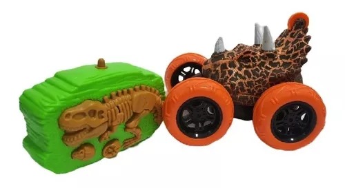 Carro Stunt 360° Cabeza Dinosaurio Y Radio Control De Fósil Naranja-Negro.