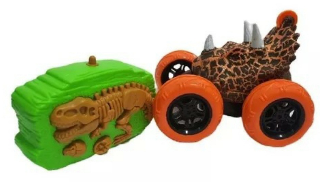 Carro Stunt 360° Cabeza Dinosaurio Y Radio Control De Fósil Naranja-Negro.