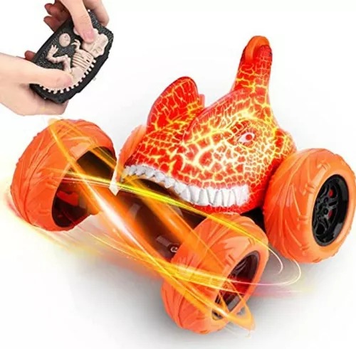 Carro Stunt 360° Cabeza Dinosaurio Y Radio Control De Fósil Naranja.