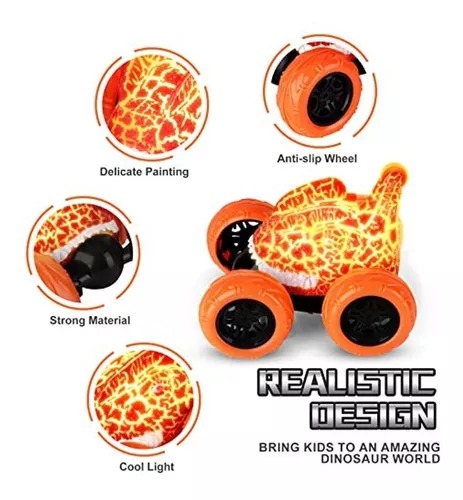 Carro Stunt 360° Cabeza Dinosaurio Y Radio Control De Fósil Naranja.