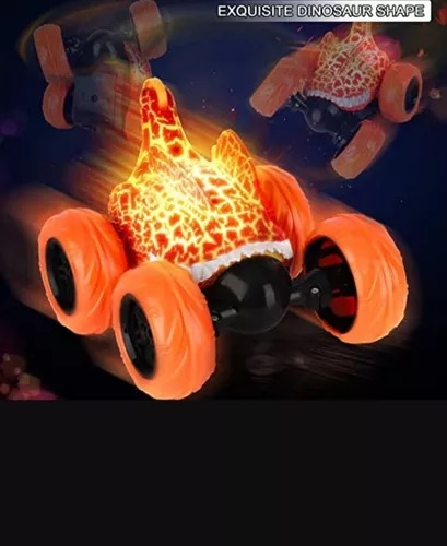 Carro Stunt 360° Cabeza Dinosaurio Y Radio Control De Fósil Naranja.