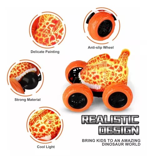 Carro Stunt 360° Cabeza Dinosaurio Y Radio Control De Fósil Naranja.