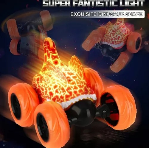 Carro Stunt 360° Cabeza Dinosaurio Y Radio Control De Fósil Naranja.