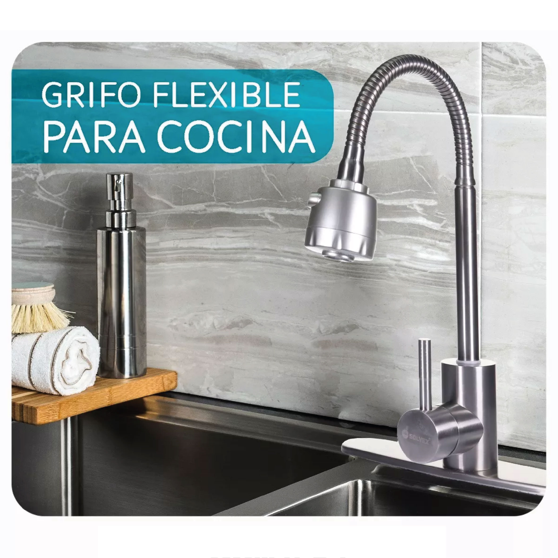 Monomando Fregadero Llave Flexible 8' Grifo Acero Inoxidable.