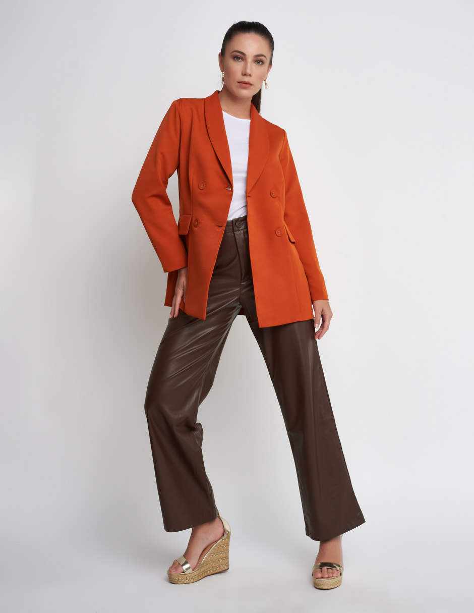 Saco Devendi Color Naranja con Piel de Durazno y Forro Satinado
