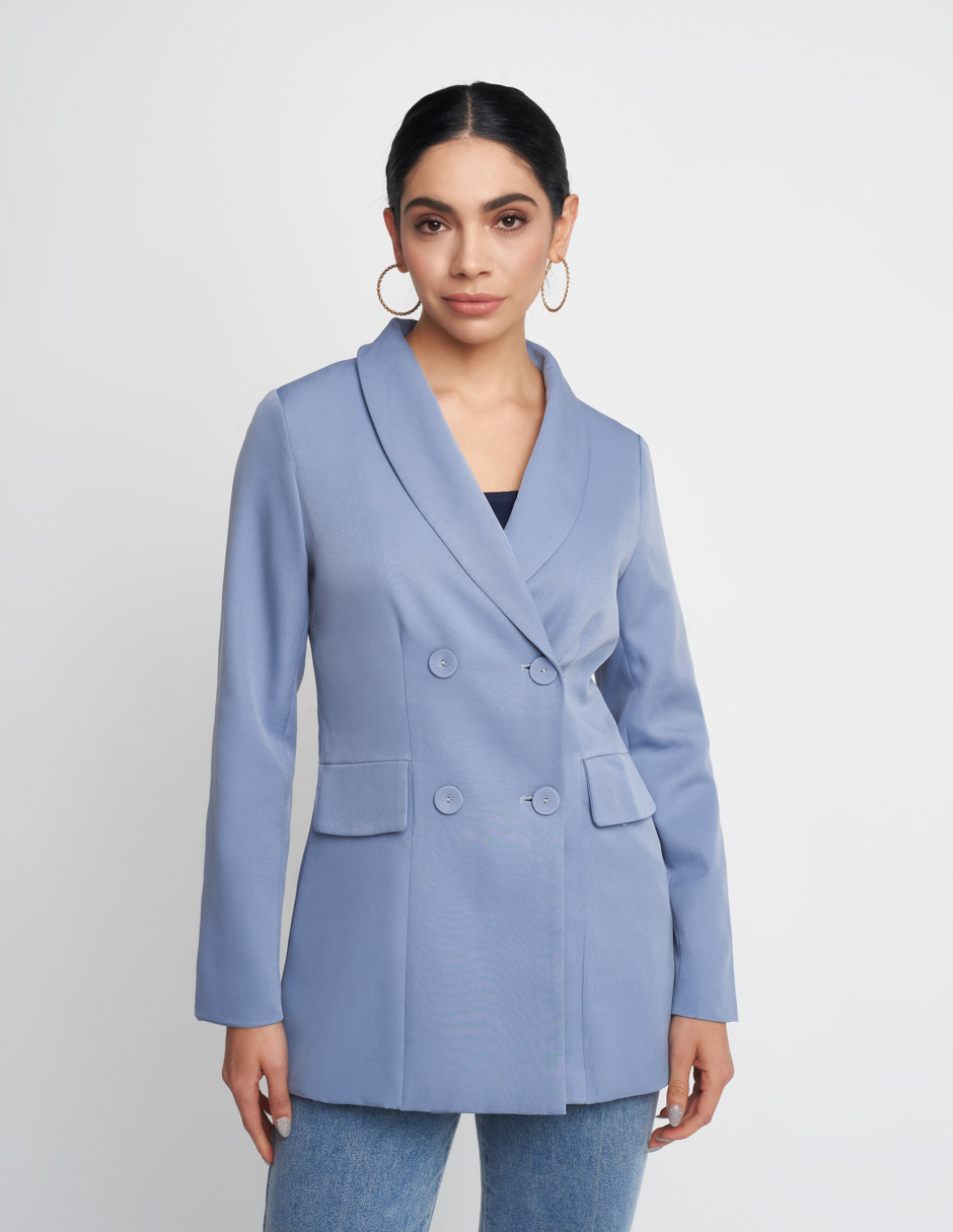 Saco Devendi para mujer de tela barbie twill en color azul cielo con forro satinado