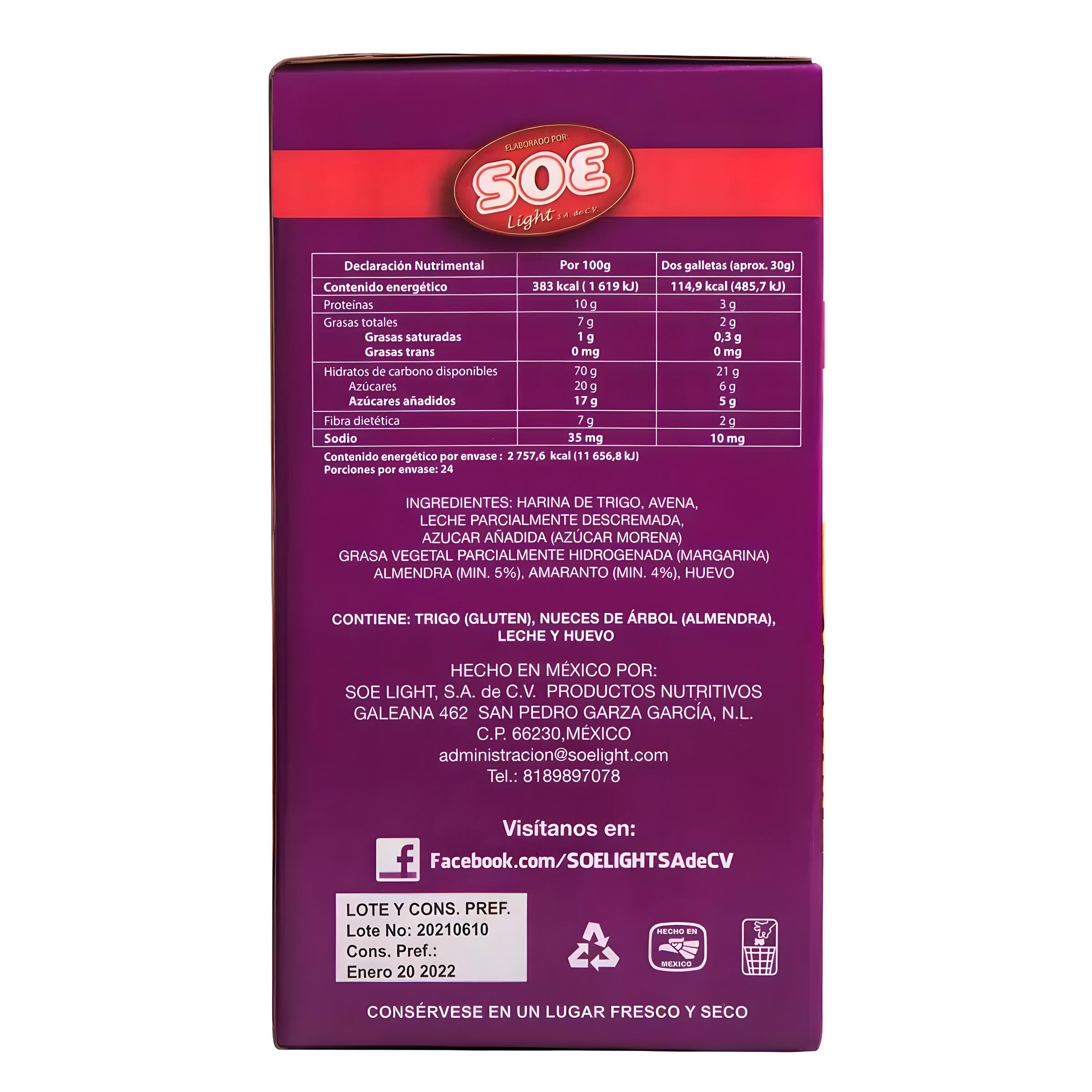 Soe Galletas Integrales con Avena y Almendras 720 g