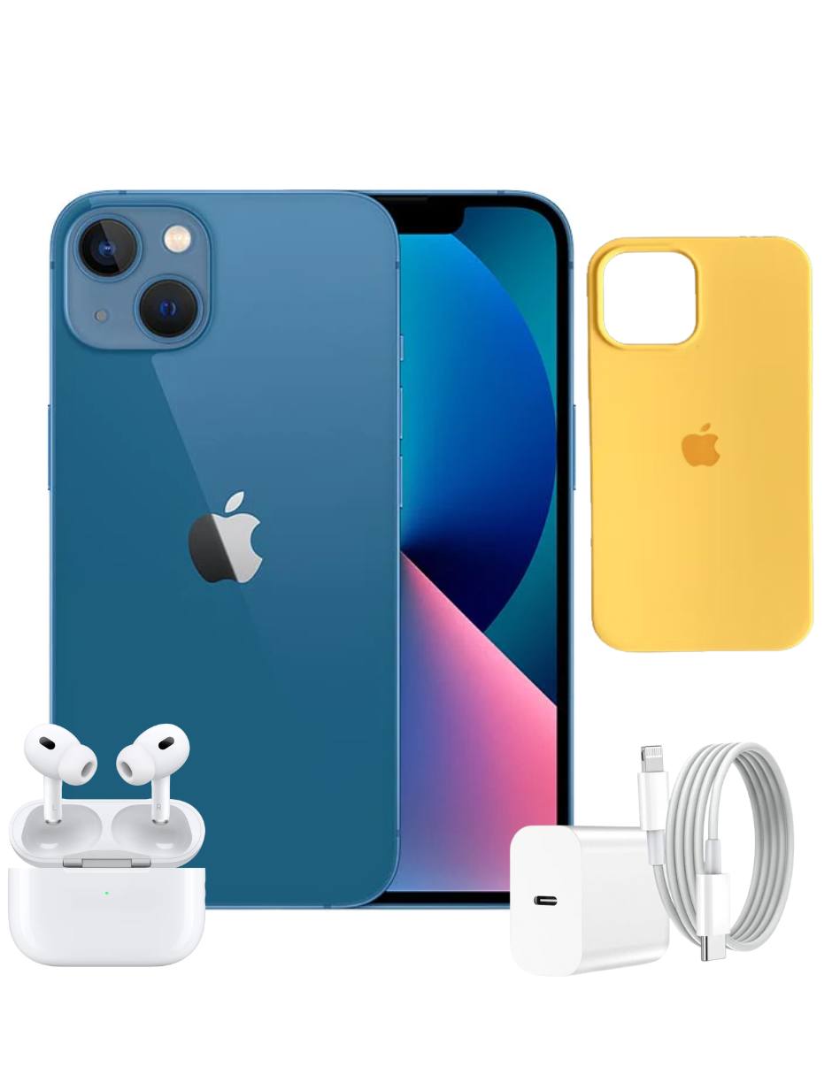 Combo iPhone 13 128GB Azul + Audifonos para iPhone + Turbocargador + Funda protectora.