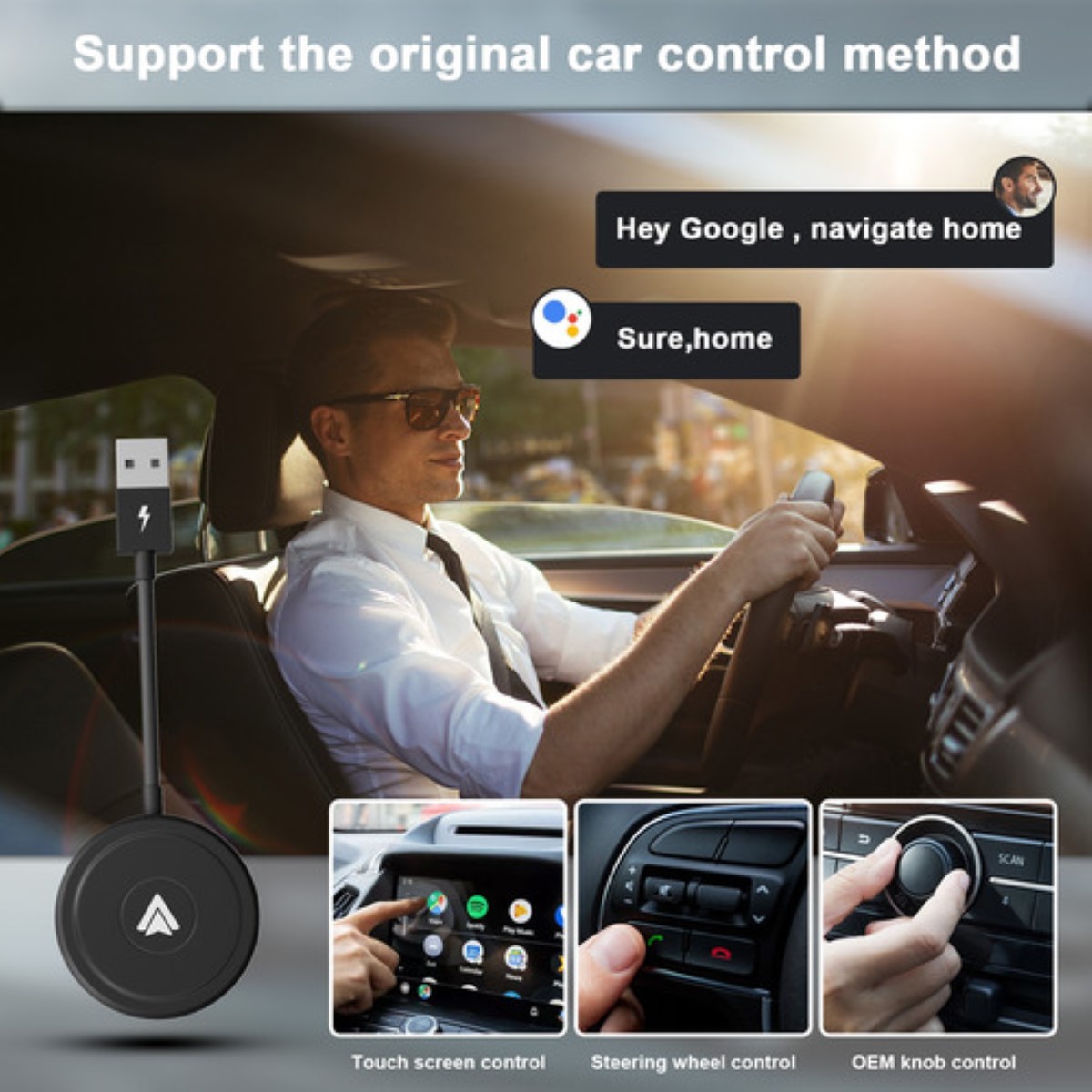 Adaptador Inalámbrico Androidauto Plug & Play Para Android Negro Redondo