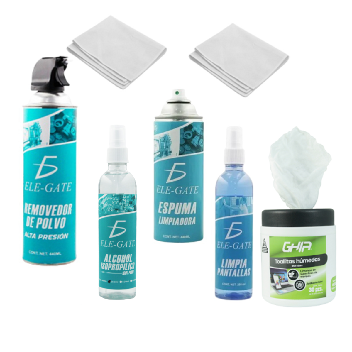 Kit De Limpieza 7 Pz Aire Toallas Húmedas Alcohol Espuma.