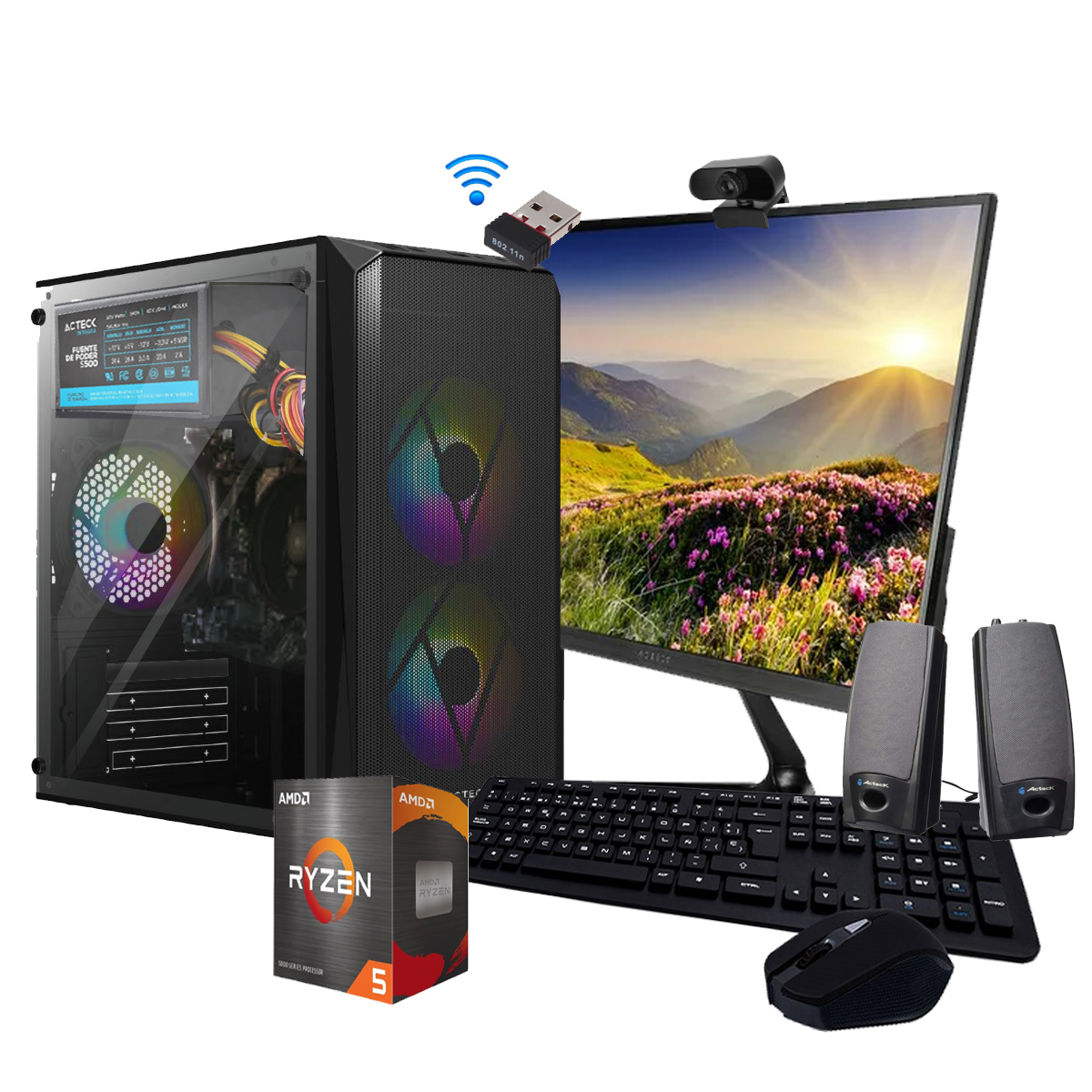 Pc Computadora Armada Ryzen 5 16gb Ram 960Gb SSD Bocinas, Wifi, Cam web, Monitor 21.5" Full HD