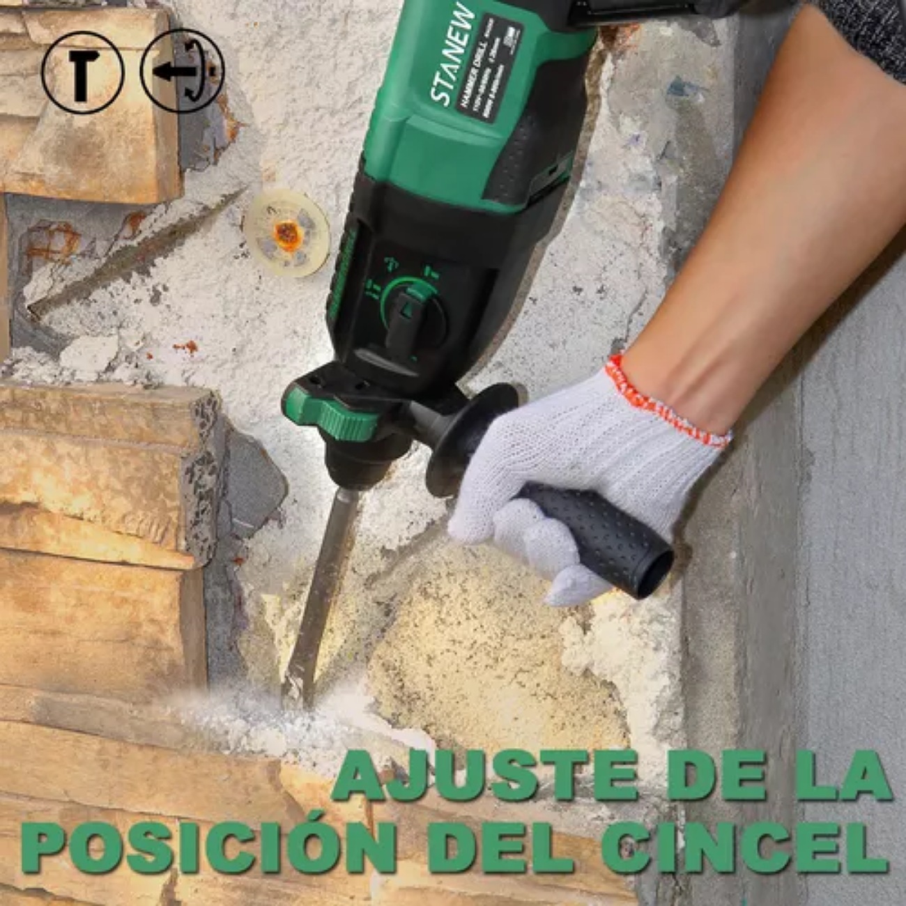 Rotomartillo electroneumático Stanew 26D negro y verde con 800W de potencia 110V