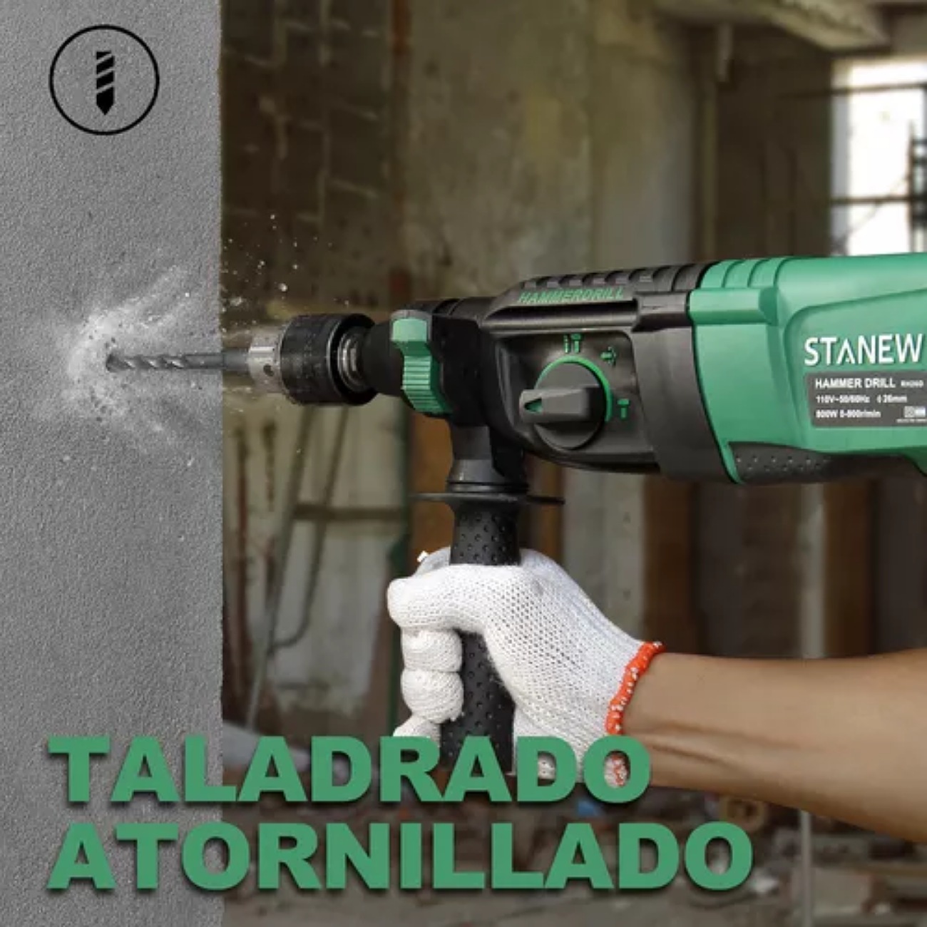 Rotomartillo electroneumático Stanew 26D negro y verde con 800W de potencia 110V