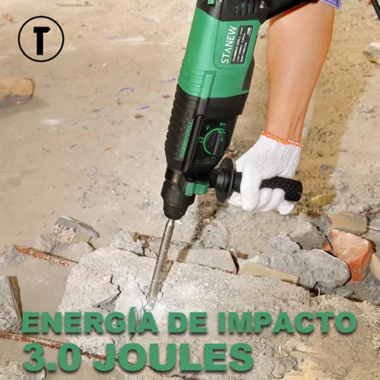 Rotomartillo electroneumático Stanew 26D negro y verde con 800W de potencia 110V