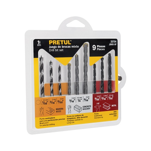 Juego De 9 Brocas Alta Resistencia Y Durabilidad, 3 Para Metal, 3 Para Concreto, 3 Para Madera Alta Velocidad
