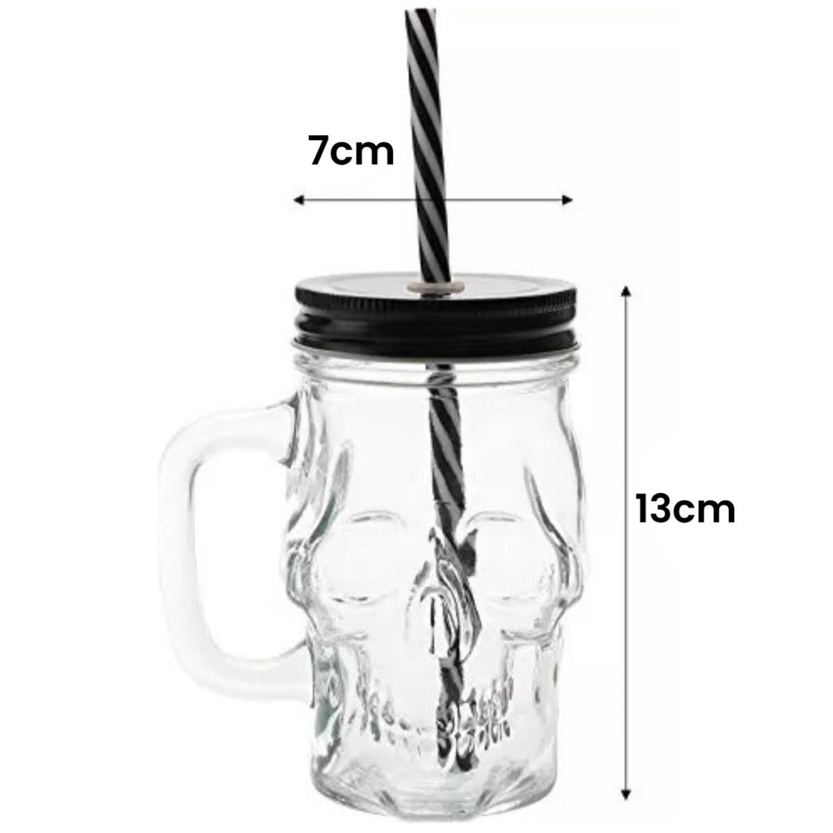 Tarro De Vidrio Diseño De Calavera Vaso Con Tapa Y Popote.