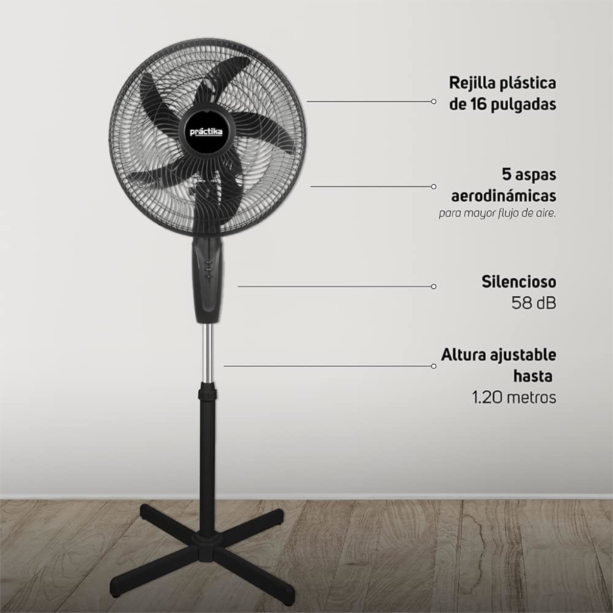 Ventilador De Pedestal TAURUS Practika 16" 2 Velocidades 70W.